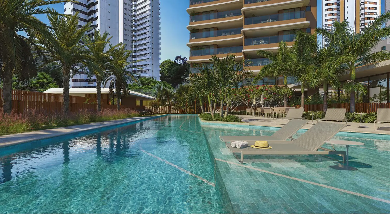 Piscina adulta com raia de 25 metros do Elleve Horto